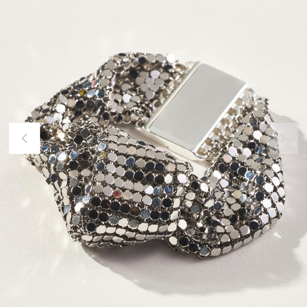 Anthropologie Chainmail Knot Bracelet Silver Mesh Statement Bracelet Magnetic